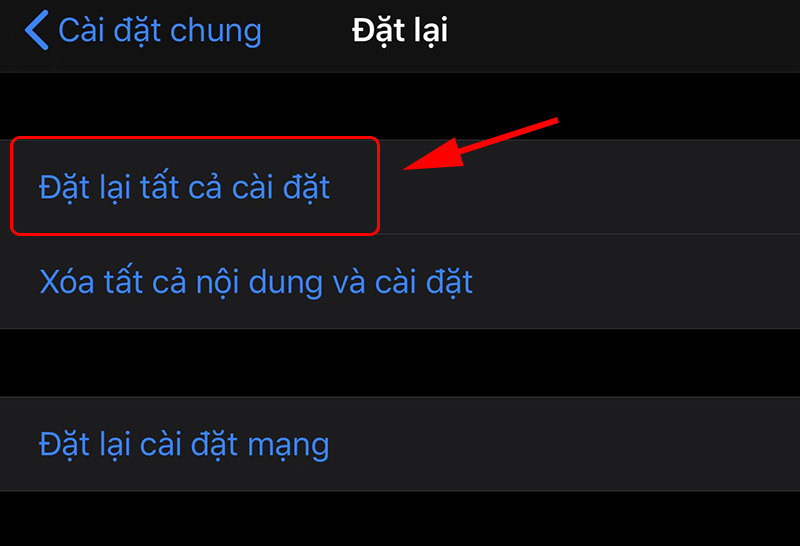 Chọn Đặt lại tất cả cài đặt